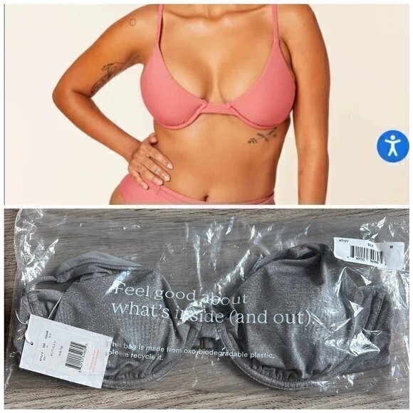 Andie Swim The Sicily Bikini Top Silver Metallic Size M NWT